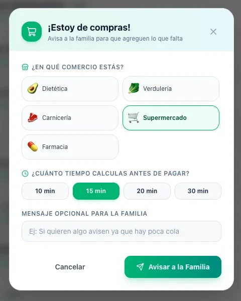 Aviso “Estoy de compras” para avisar a la familia en qué comercio estás