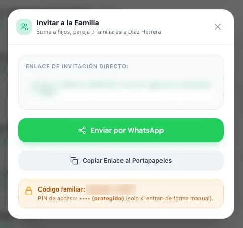 Invitar a la familia por WhatsApp o con un código